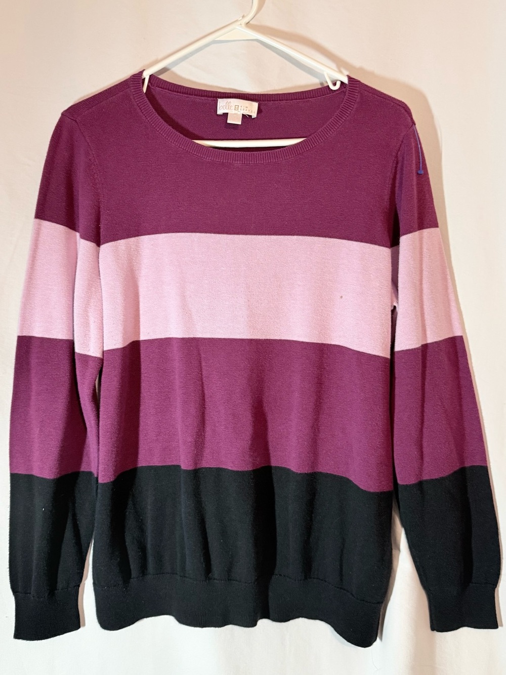 Belle by Kim Gravel Colorblock Sweater Large Purple Pink Black A544950 QVC